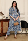 Blue Blossom Geometric Printed  Kurta With Pant