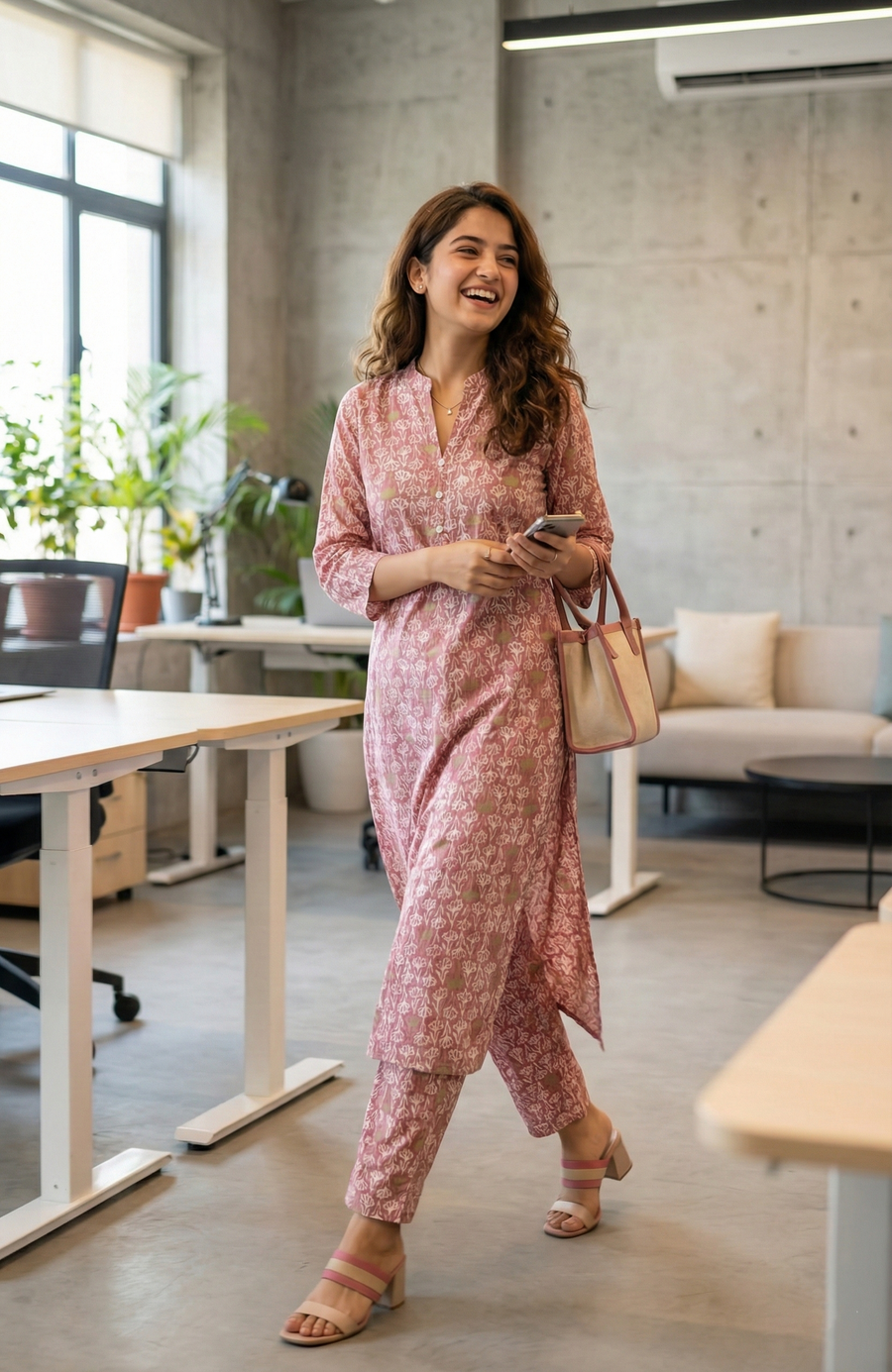 Stylish pink Jaipuri Printed Kurta  With Pant