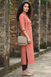 Orange Pure Cambric Cotton Jaipuri Printed Kurti