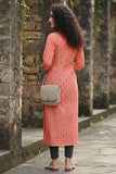 Orange Pure Cambric Cotton Jaipuri Printed Kurti