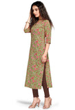 Green Pure Cambric Cotton Jaipuri Printed Kurti
