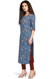 Blue Pure Cambric Cotton Jaipuri Printed Kurti