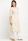 White Pure Cambric Cotton Jaipuri Printed Kurti