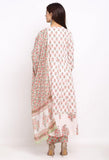 White And Pink Pure Cambric Cotton Floral Printed Kurta Set With Dupatta