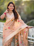 Organza Jamdani Saree with Zari Woven Pallu Festive Wear Saree with Brocade Blouse