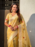 Organza Jamdani Saree with Zari Woven Pallu Festive Wear Saree with Brocade Blouse