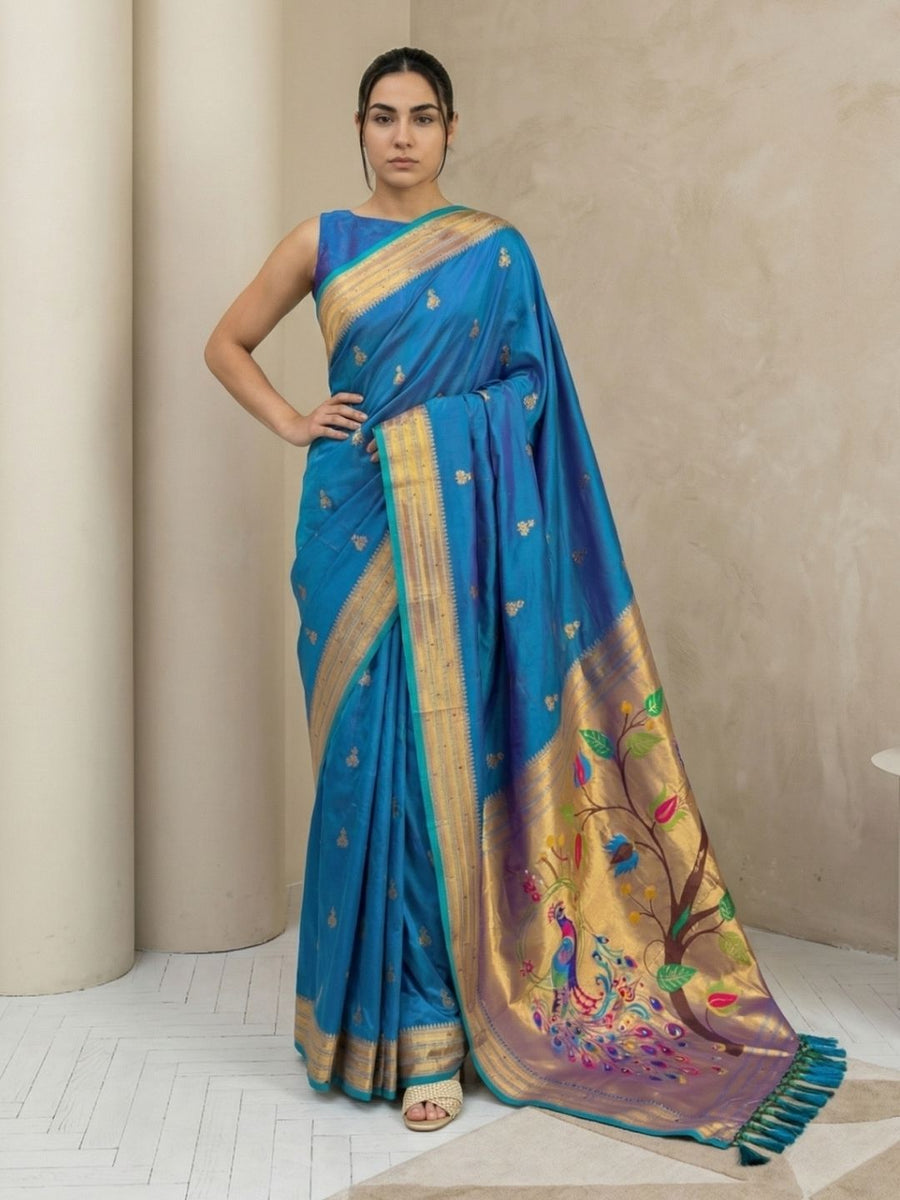 heritage paithani silk saree with zari woven jhumka motifs