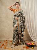 tussar silk saree with kalamkari print and zari woven border