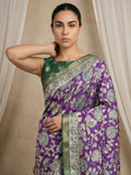 festive tussar saree with artistic kalamkari design and woven border