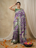 traditional tussar silk saree with kalamkari print and zari border