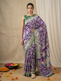 elegant silk saree with peacock printed pallu and tassel detailing