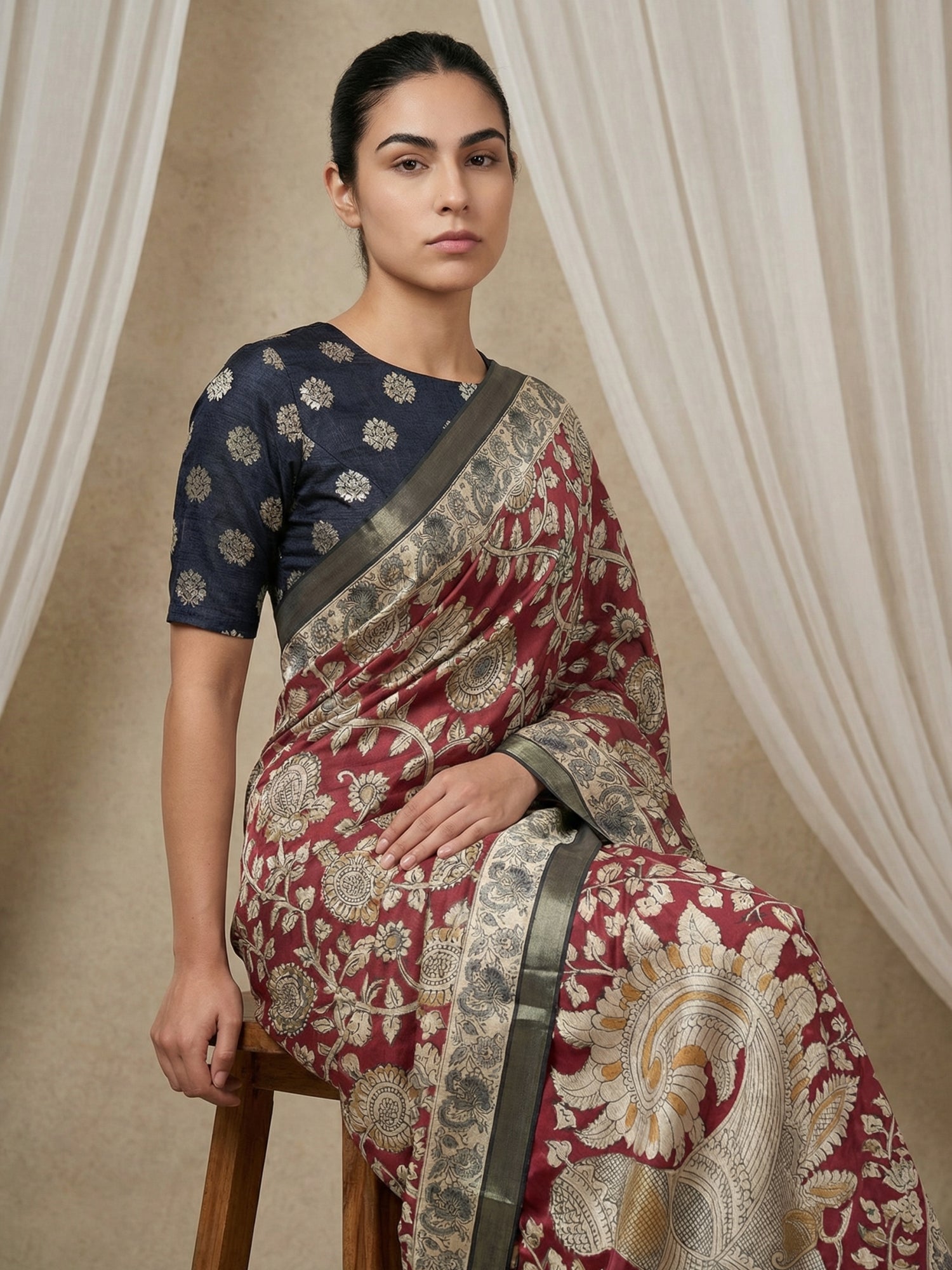 ethnic tussar silk saree with artistic traditional detailing