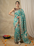 elegant tussar silk saree with kalamkari print and zari border