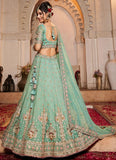 Lime Green Tissue Wedding Lehenga with Moti and Sequins Embroidery