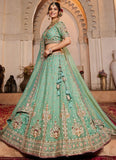 Lime Green Tissue Wedding Lehenga with Moti and Sequins Embroidery