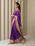 Purple Soft Silk Paithani Meenakari Saree Tilak Zari Woven Motifs Temple Border Saree With Brocade Blouse