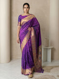 Purple Soft Silk Paithani Meenakari Saree Tilak Zari Woven Motifs Temple Border Saree With Brocade Blouse