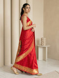 Red Soft Silk Paithani Meenakari Saree Tilak Zari Woven Motifs Temple Border Saree With Brocade Blouse