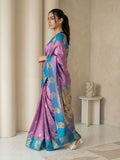 Lavender Soft Silk Paithani Saree Meenakari Peacock Motifs Zari Woven Swan Pallu Saree With Brocade Blouse
