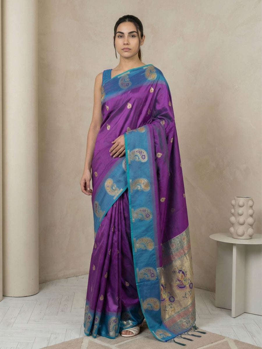 regal purple soft silk Paithani saree