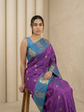 Purple Soft Silk Paithani Saree Meenakari Peacock Motifs Zari Woven Swan Pallu Saree With Brocade Blouse