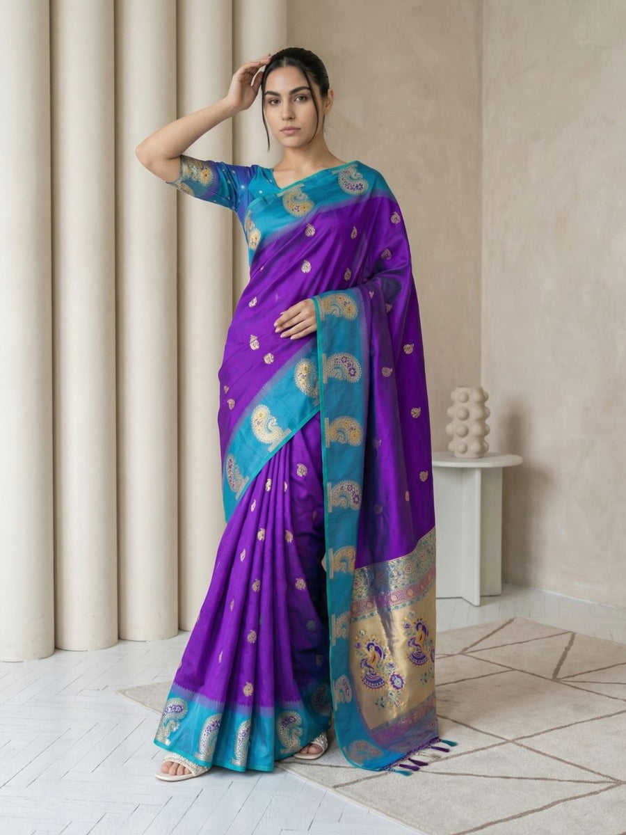 beautiful wine soft silk Paithani saree