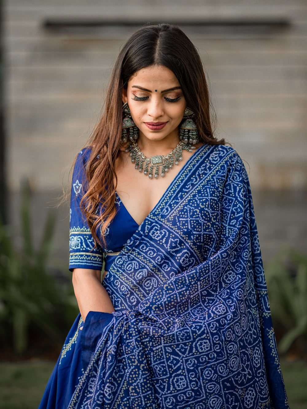 Navy blue Vaishali silk blouse fabric unstitched