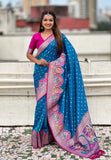 Meenakari border design on blue Pashmina saree