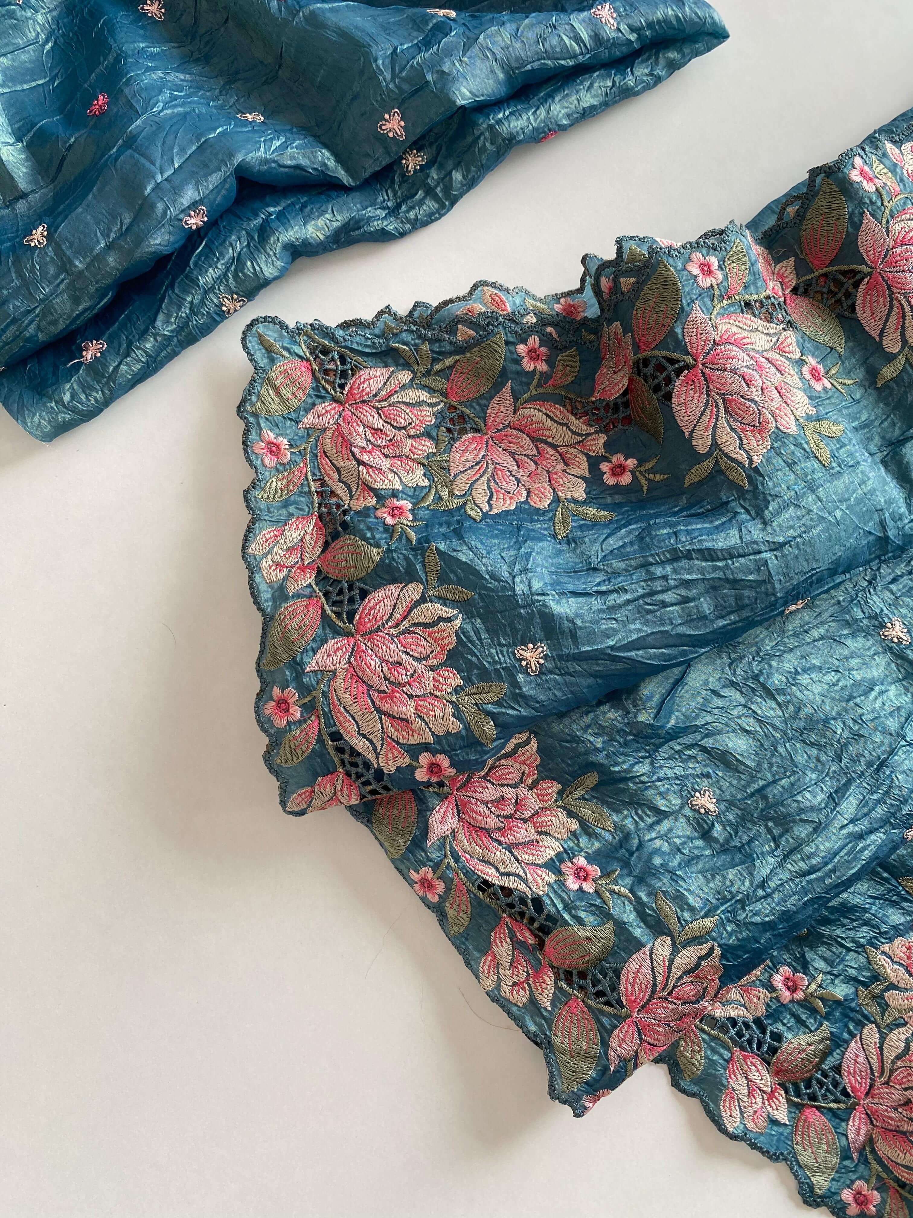 Morpeach Silk Saree for Women with Embroidery & Cut Work