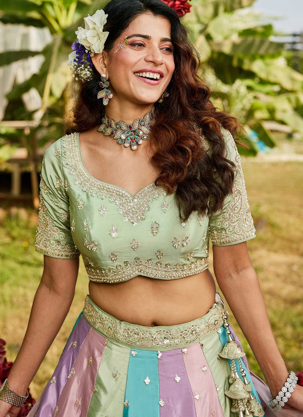 Indian reception outfit in multicolor