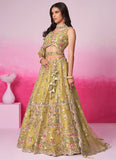 Elegant Mustard Bridal Lehenga with Dupatta and Waist Belt