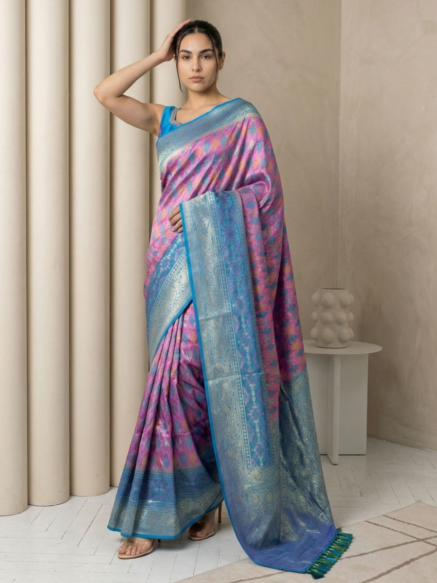 lavender patola premium silk saree with meenakari ikat weaving