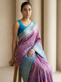 Lavender Premium Patola Silk Ikat Meenakari Zari Woven Saree with Contrast Pallu and Brocade Blouse
