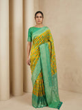 Mehendi Premium Patola Silk Ikat Meenakari Zari Woven Saree with Contrast Pallu and Brocade Blouse