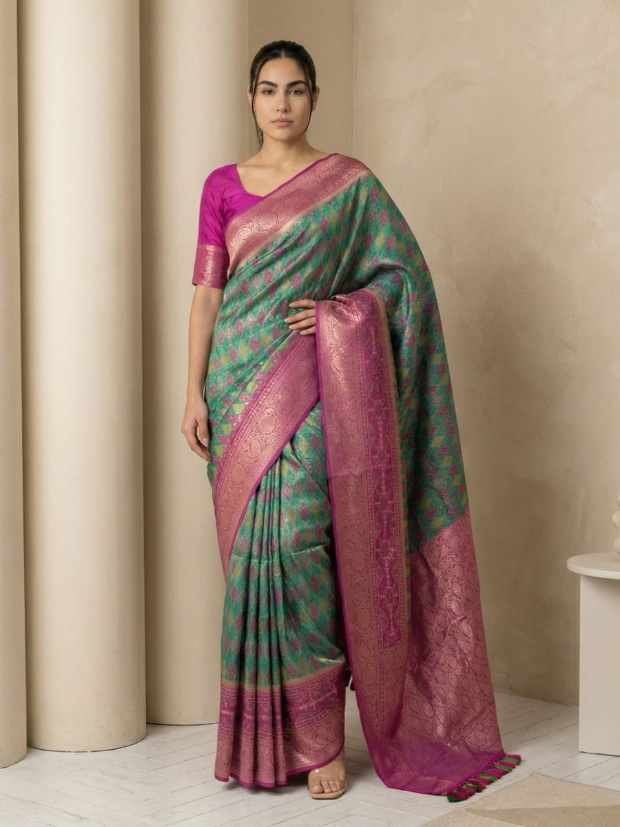 patola premium silk saree with meenakari ikat weaving