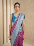 elegant wine silk saree with rich zari woven ikat pallu