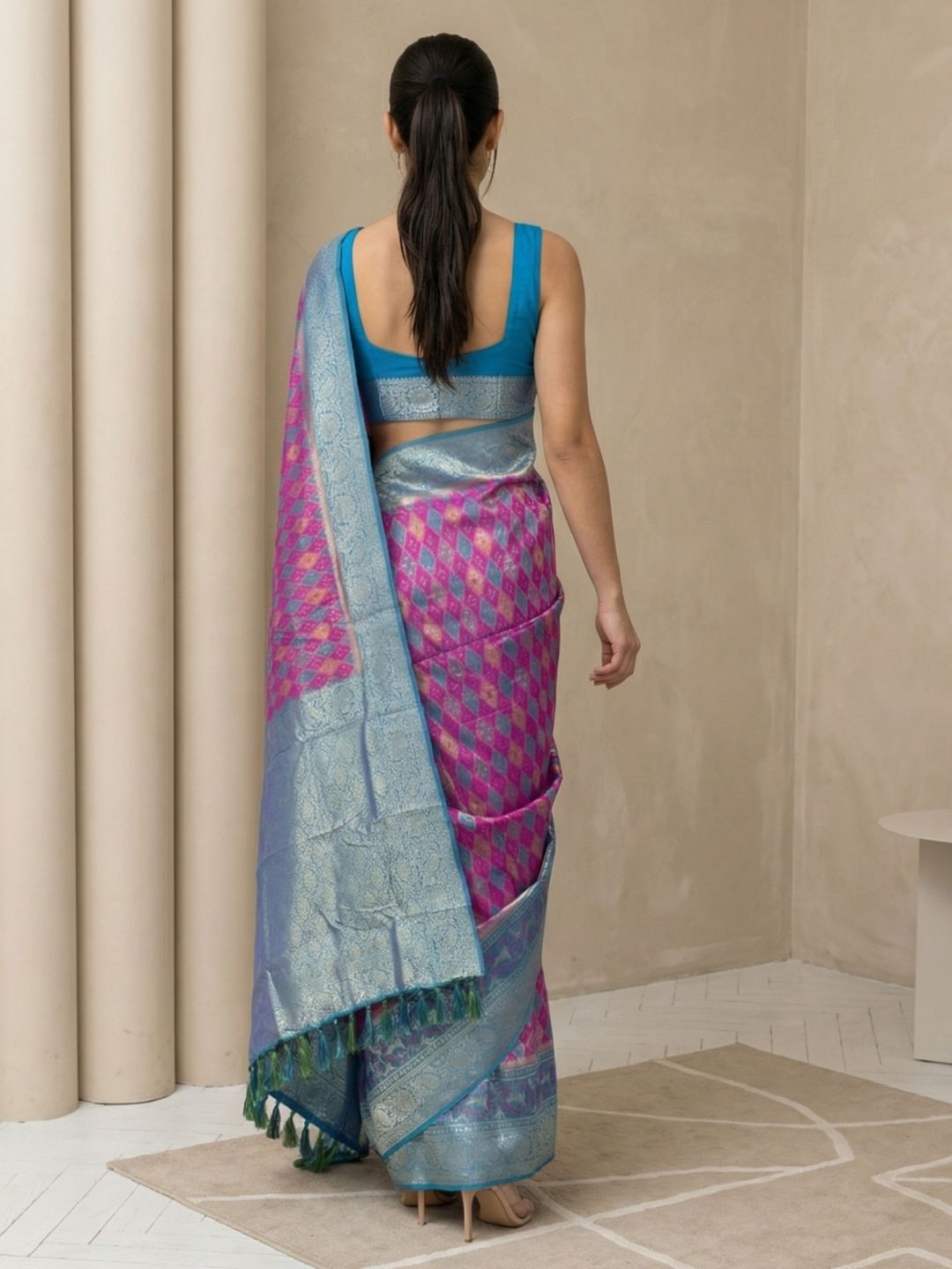 premium silk saree with heritage patola weaving and woven detailing