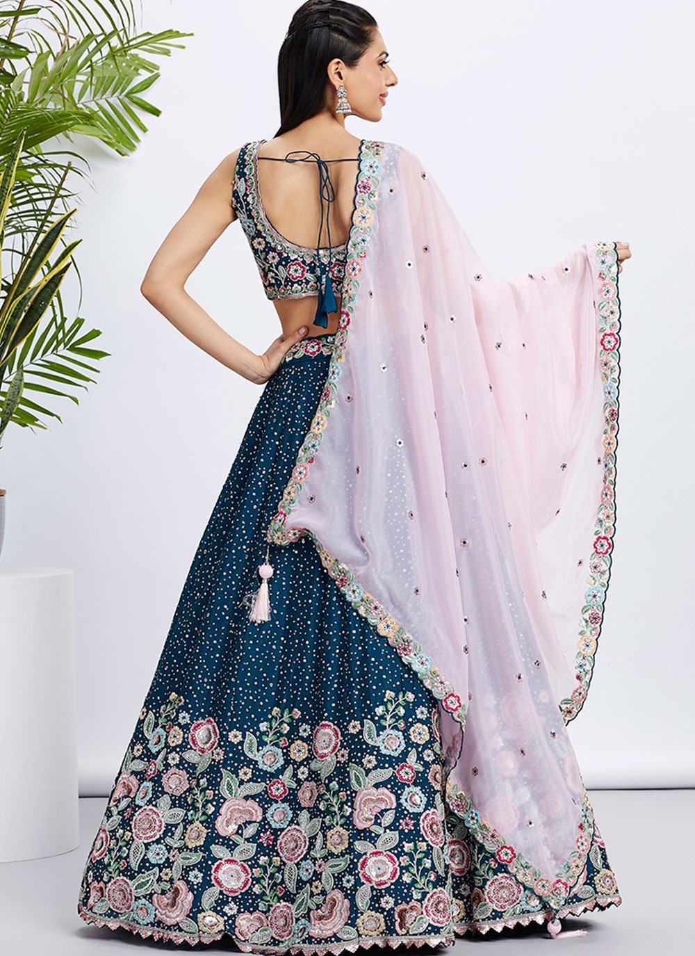 Sequins Embroidered Navy Blue Lehenga for Sangeet