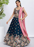 Navy Blue Organza Lehenga for Engagement