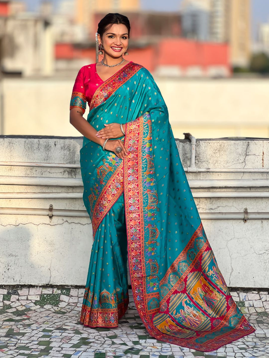 pure viscose silk saree with meenakari zari weaving