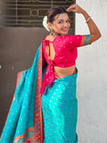 Rama Pure Viscose Silk Meenakari Zari Motif Saree with Folk Art Pallu and Brocade Blouse