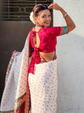 designer white ethnic saree with graceful drape and rich craftsmanship