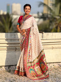 white pure viscose silk saree with meenakari zari weaving