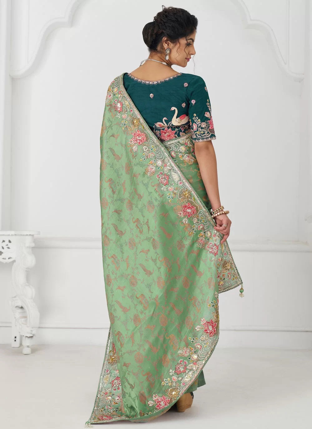Green Dola viscose silk with fluid drape saree