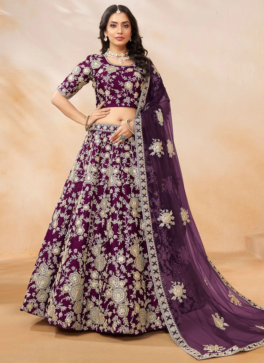 Purple Art Silk PartyWear Lehenga | Sequins Embroidered Designer Outfit