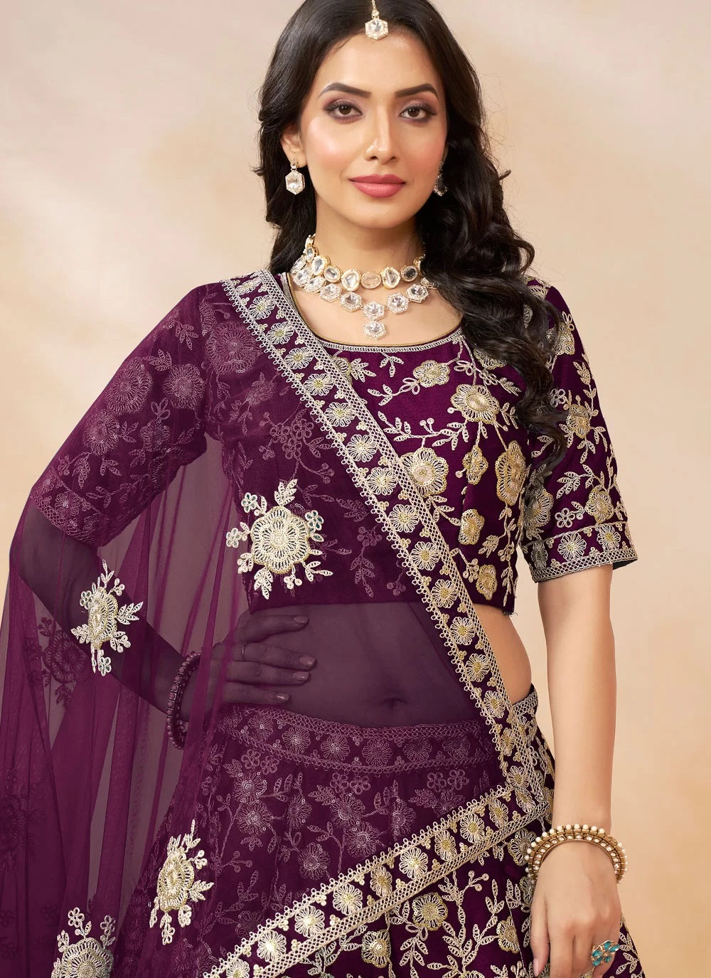 Purple Art Silk PartyWear Lehenga with Sequins Embroidery and Net Dupatta