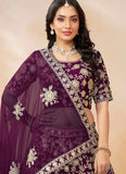 Purple Art Silk PartyWear Lehenga with Sequins Embroidery and Net Dupatta