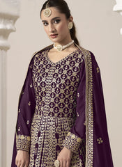 Regal Purple Faux Georgette Embroidered Long Anarkali Suit