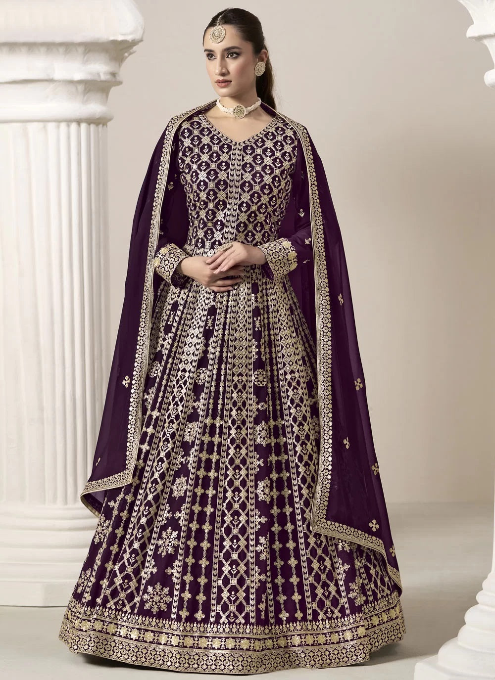 Elegant Purple Anarkali Suit with Embroidery