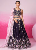 Purple Satin Sangeet Lehenga with Sequins Work